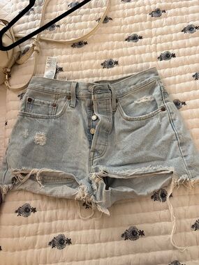 Levi's Light Blue Distressed Denim Cutoff Shorts